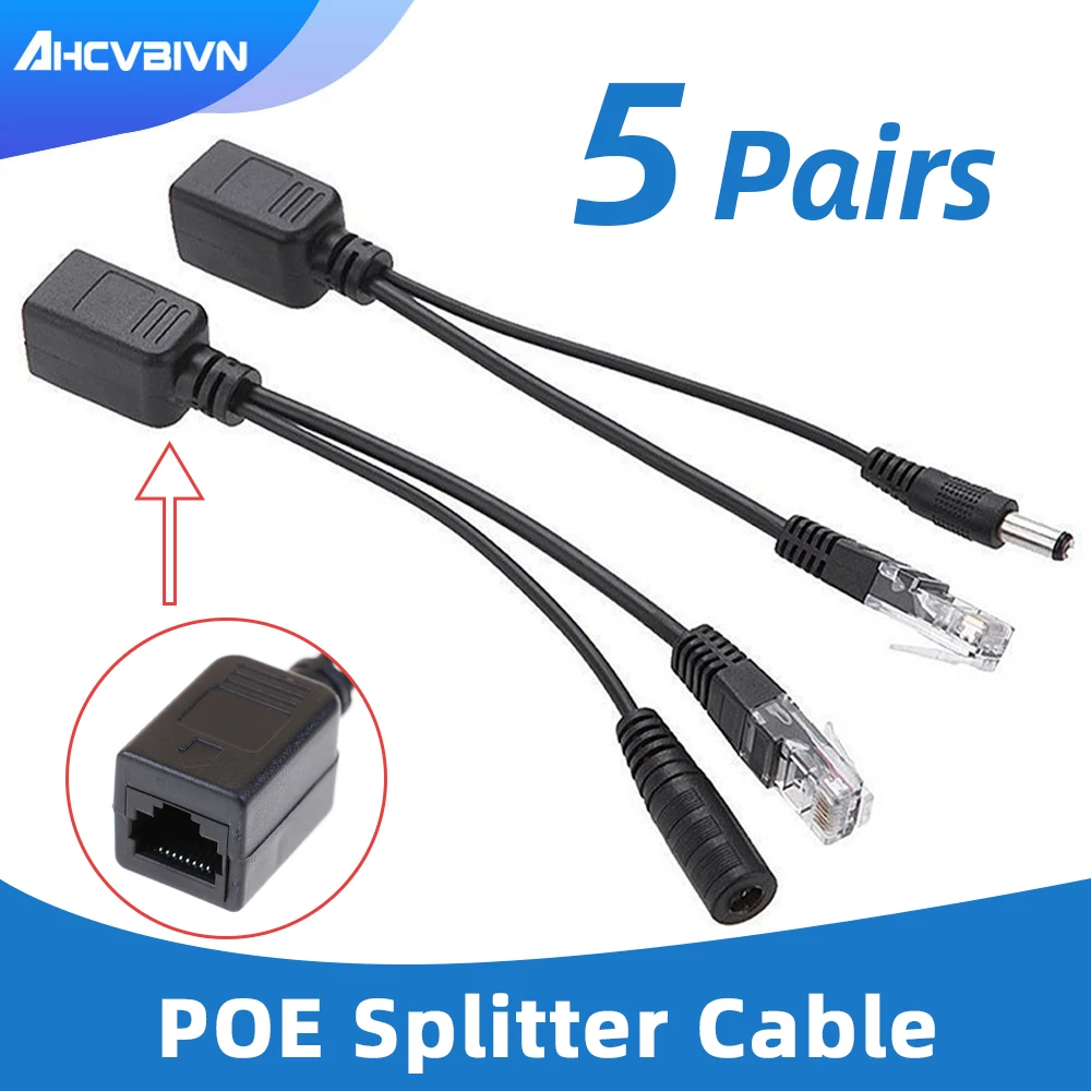 

10 шт. (5 пар) кабель питания с пассивным фотоинтерфейсом Power Over Ethernet, 5,5*2,1 мм, 12-48 В, инжектор RJ45 для IP-камеры
