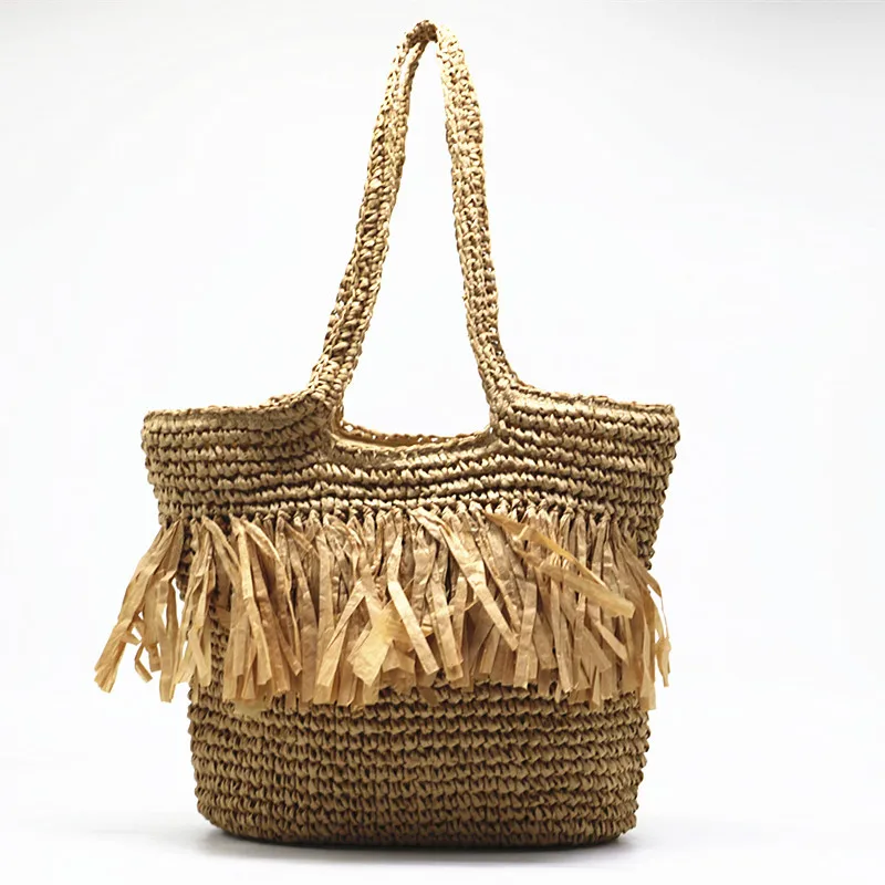 Summer Woven Beach Bag Bohimian Tassel Big Straw Bags for Women Shoulder Bag Women Designer Handbags Boho Overlarge Shopper Bags
