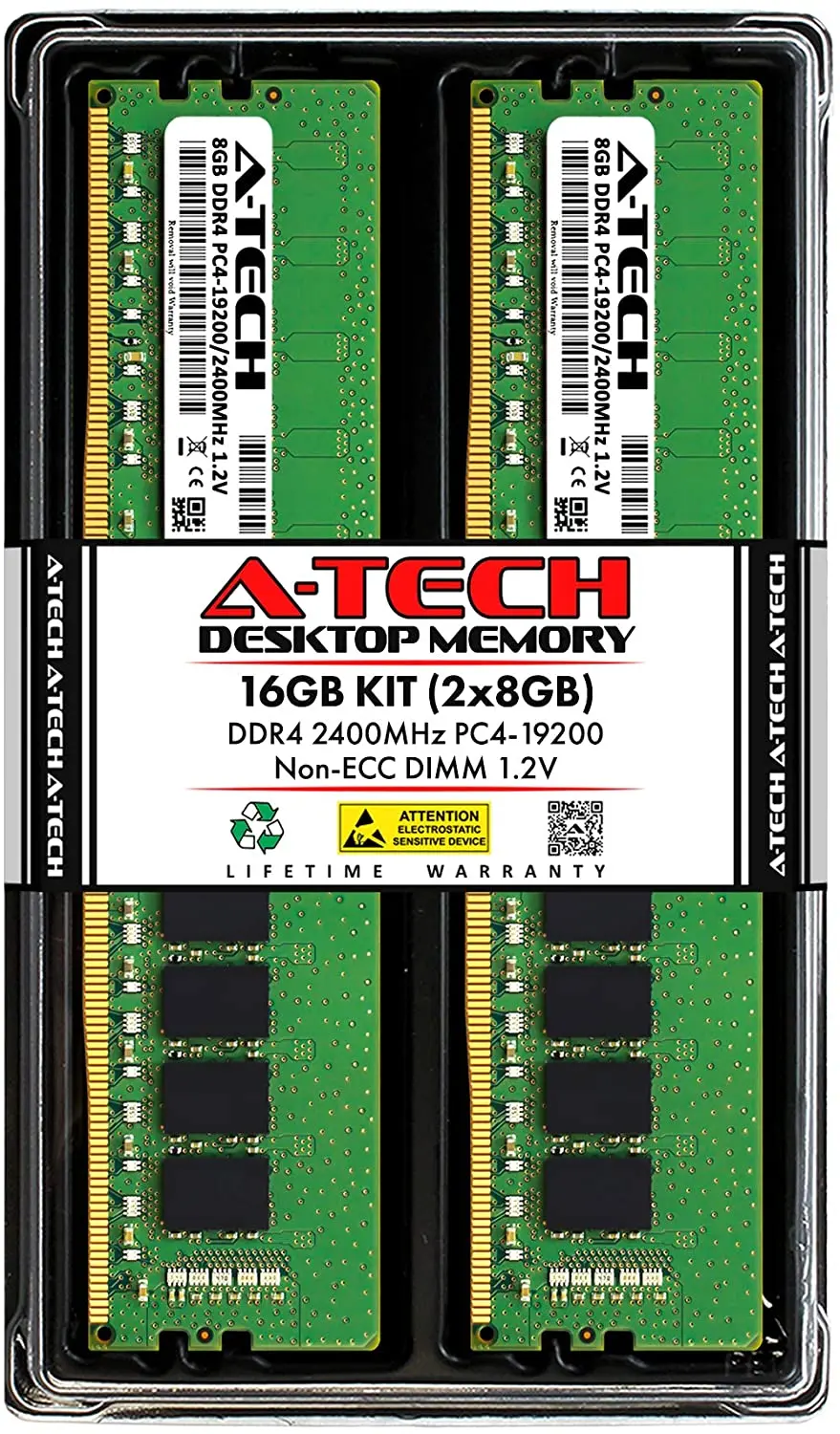 

A-Tech RAM 16GB (2x8GB) DDR4 2400MHz DIMM PC4-19200 (PC4-2400T) CL17 1.2V Non-ECC UDIMM 288 Pin - Desktop PC Computer Memory