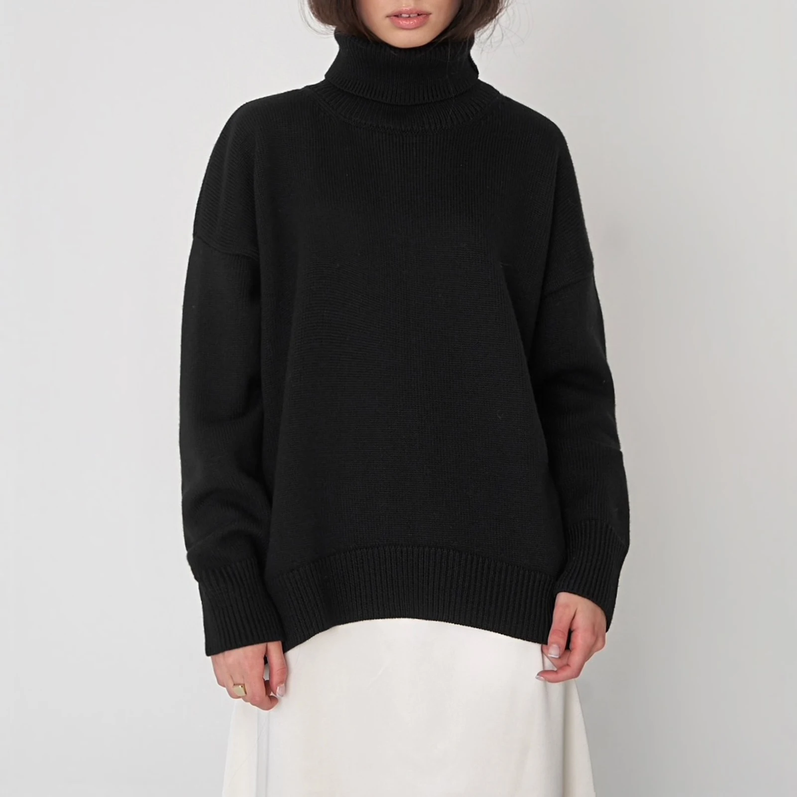 

Women Pullover Sweater Long Sleeve Ladies Classic Thick Jumpers Casual Elegant Style Turtleneck Solid Color Daily Outfit