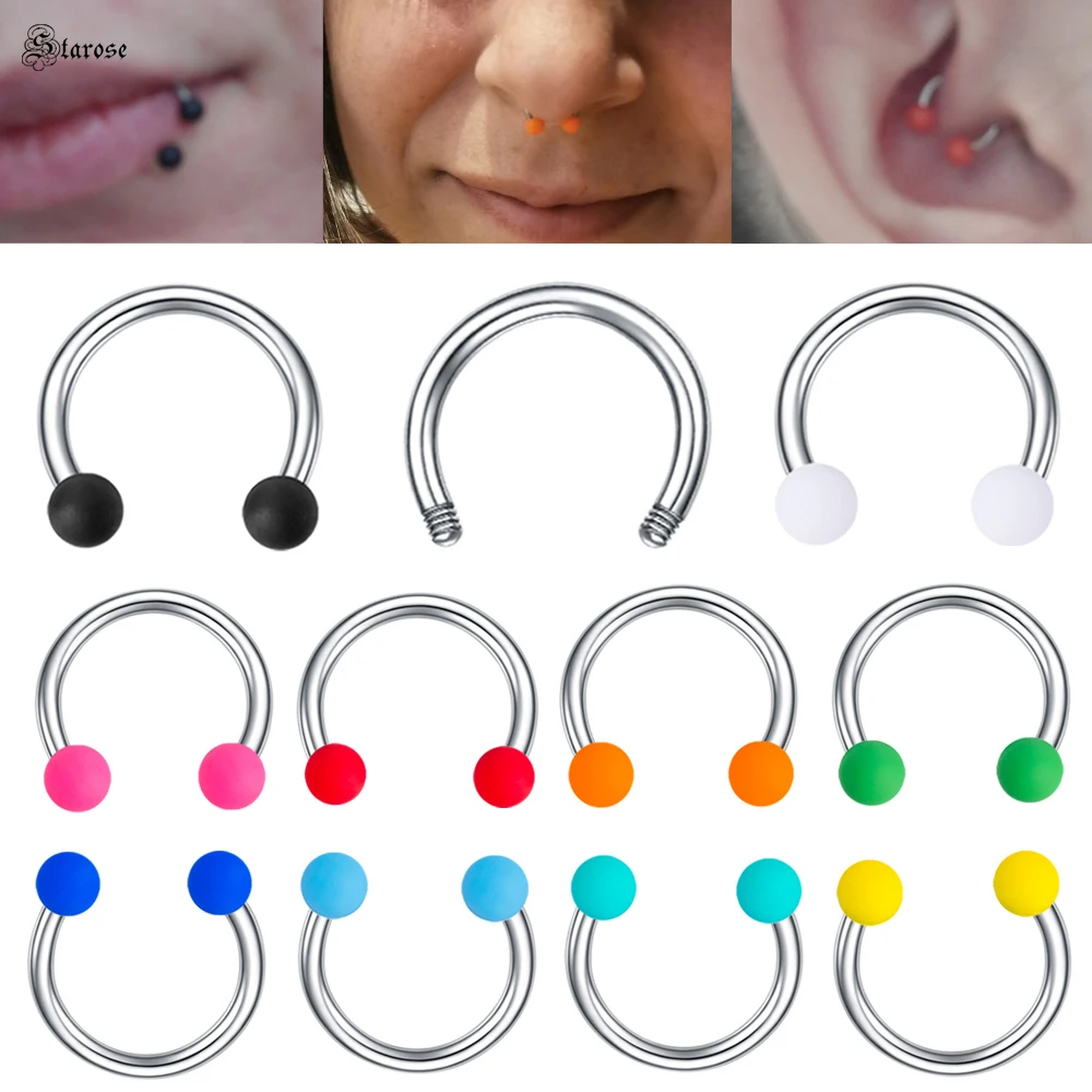 

5Pcs 1.2x8x3mm Ball Rubber Painting Acrylic Nose Rings Labret Lip Nose Piercing Daith Ring Stainless Steel Helix Tragus Jewelry