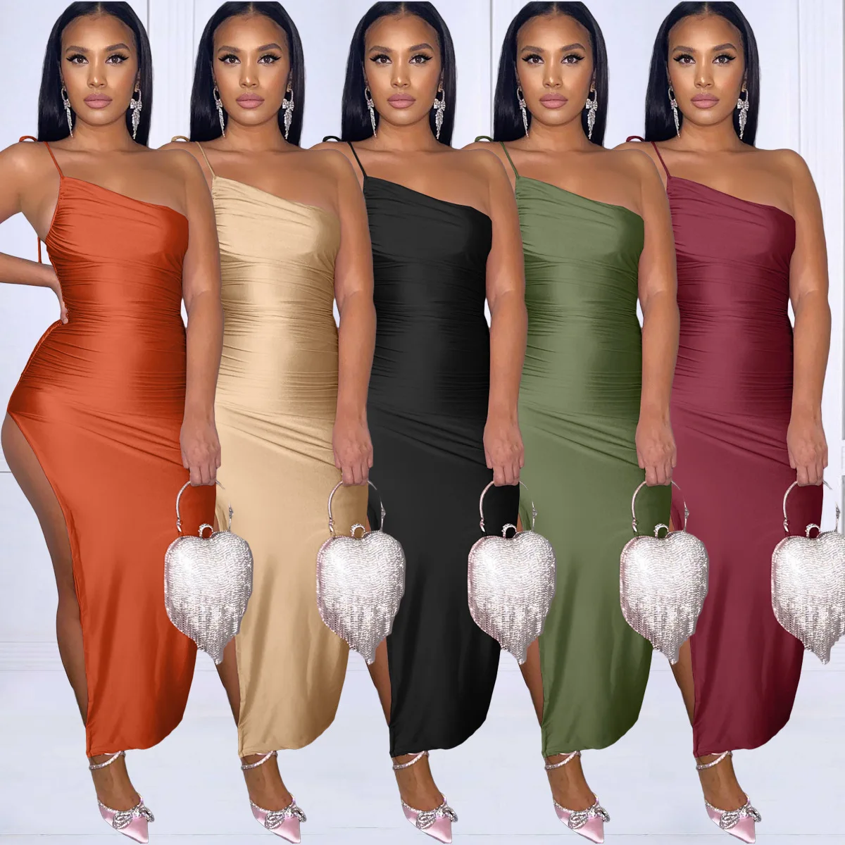 

Женское атласное платье на бретельках, элегантное вечернее плиссированное платье с открытой спиной Вечерние разрезом, Клубное Привлекател...