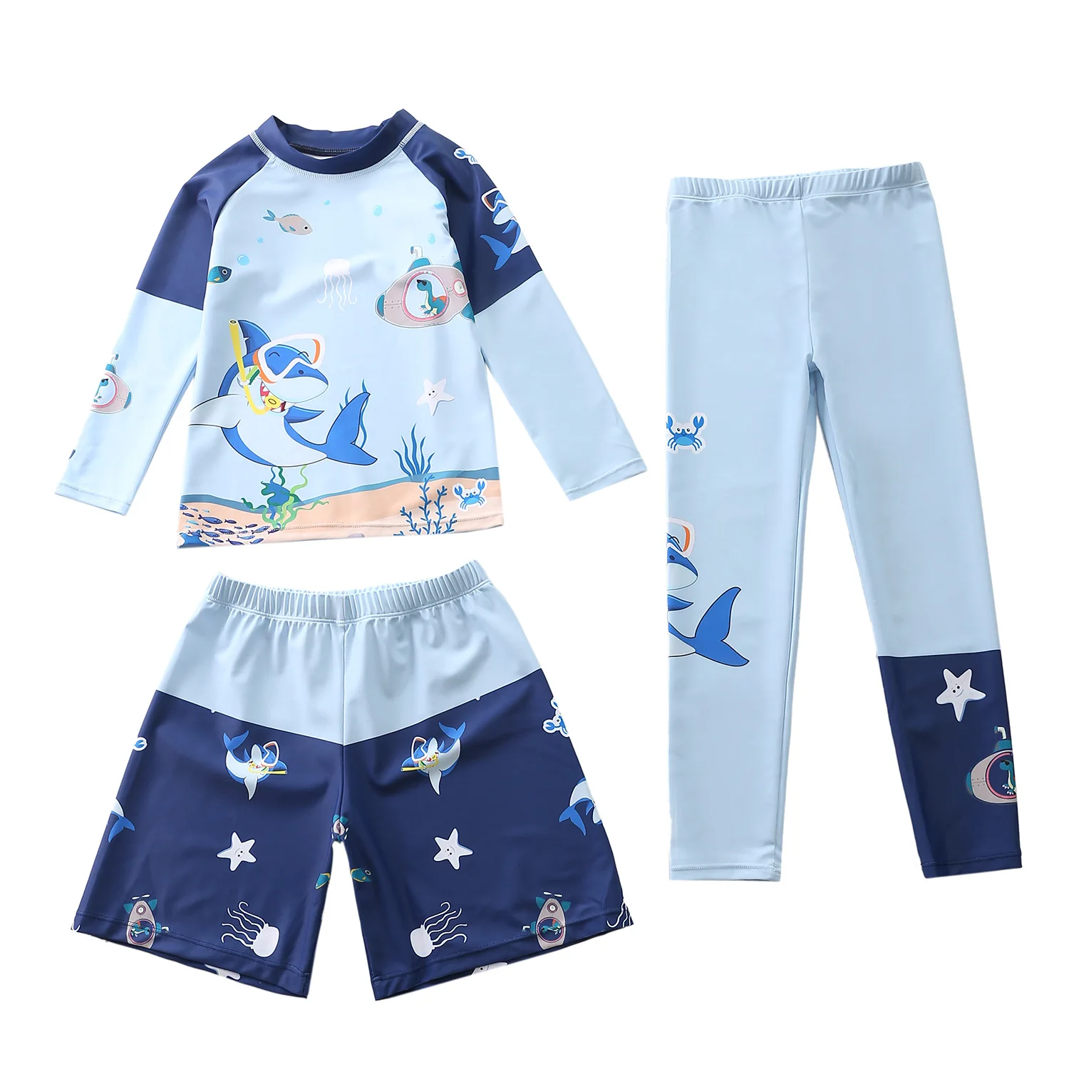 Boys' Swimsuit 3 Pcs Beach Clothes for Boys Long Sleeve Rash Guard Surfing Swimming Wear Sun UV Protect Children's Bathing Suit