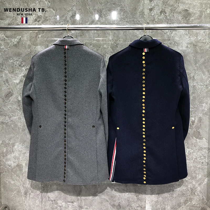 

TB Coat Winter New Men's Business and Leisure Long Woolen Cloth British Knee-length Men's Back Button