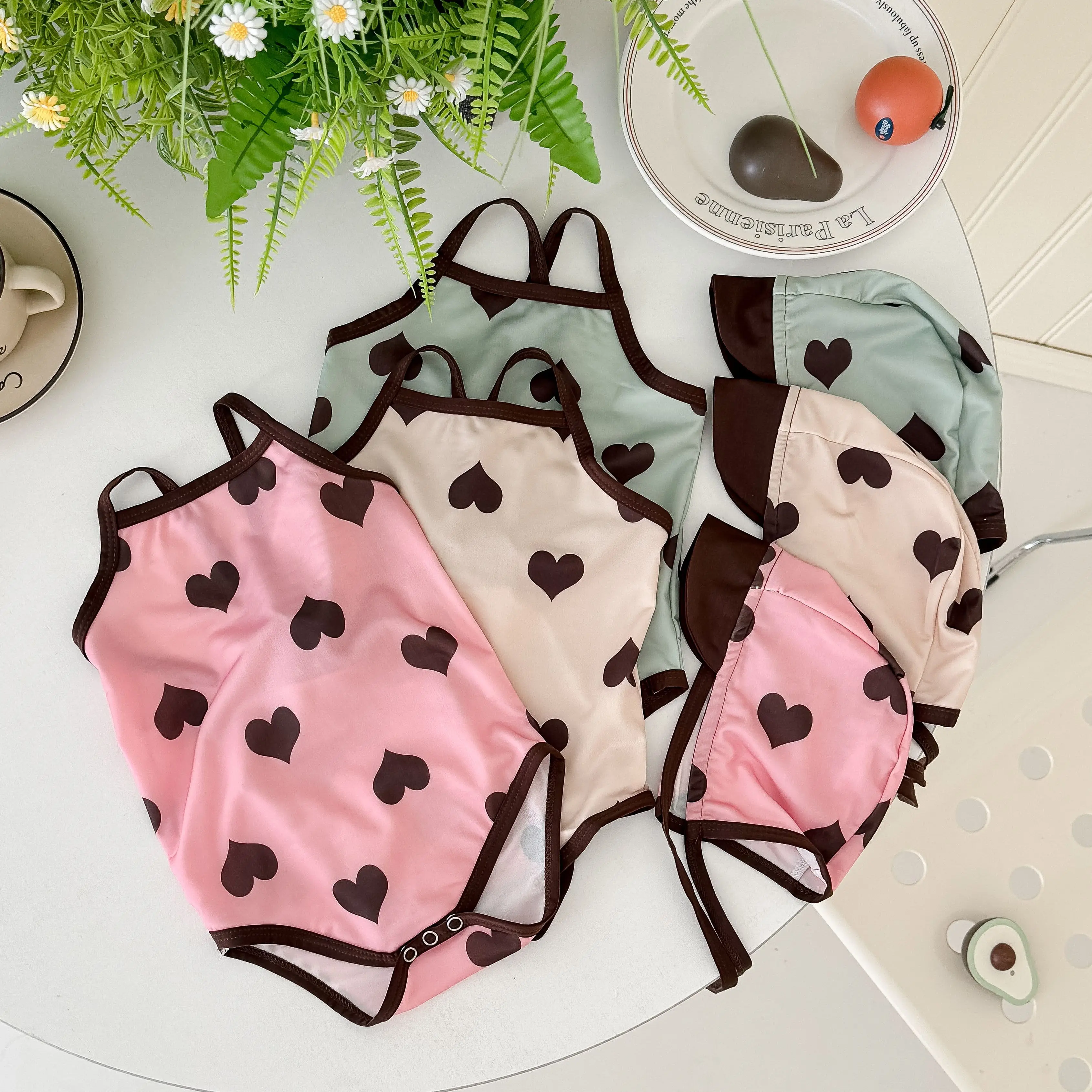 Летняя Милая майка для новорожденных цельный треугольный купальник + шляпа