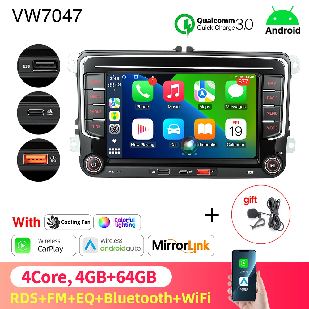 

7-дюймовая Автомобильная Магнитола Для VW Volkswagen Passat Polo Golf С CarPlay, Android Auto, FM, EQ, RDS, Двумя USB-портами