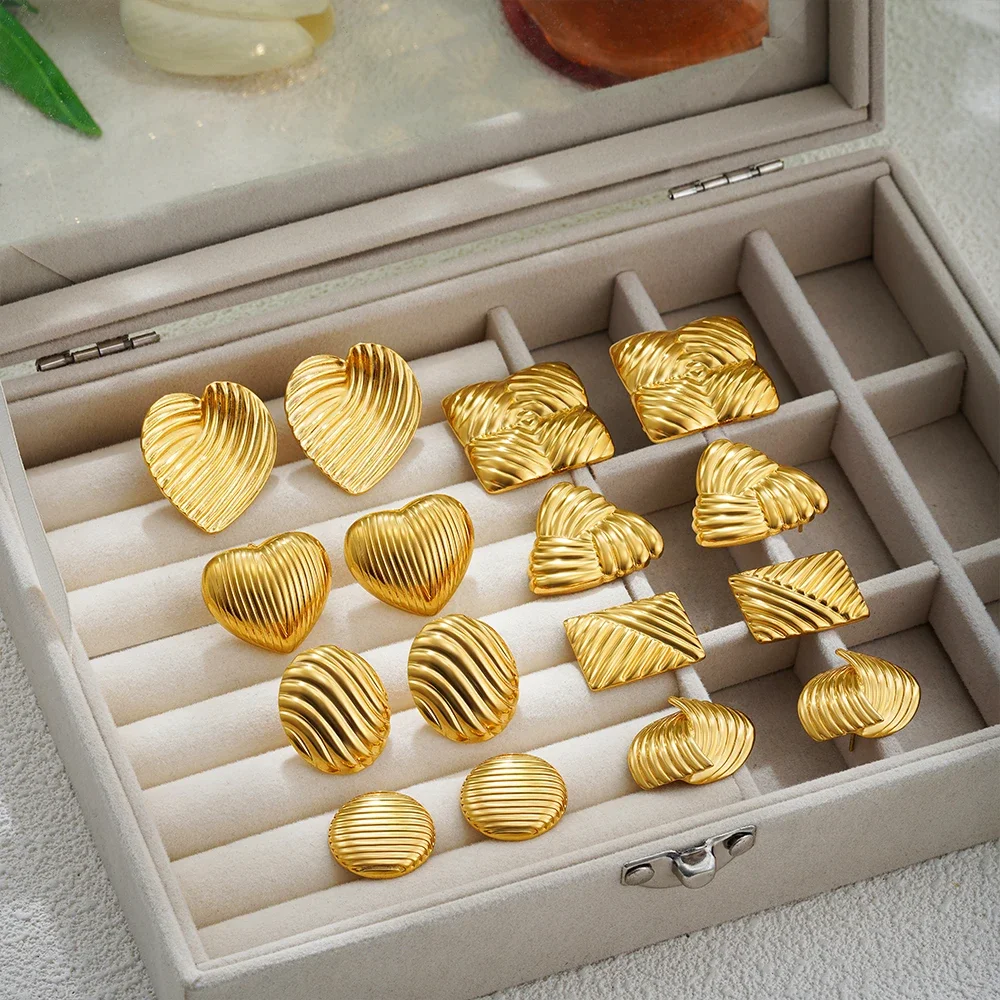 Новые модные 18-каратные позолоченные серьги из нержавеющей стали с сердечками