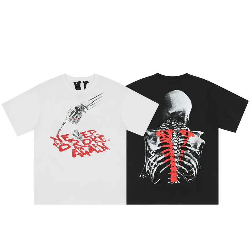 

2022 VLONE Summer Men T-Shirt Skull Loose Short Sleeve Casual Man T-Shirt Horror Street Top Round Neck High Quality Tee