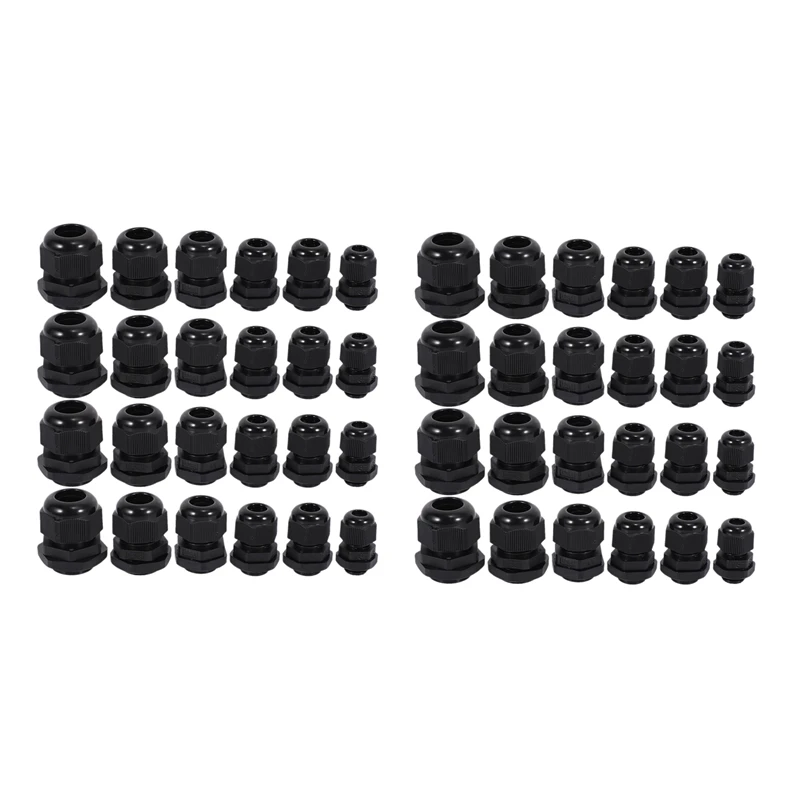 

48 Pcs Plastic Waterproof Adjustable 3.5 - 13Mm Cable Gland Joints, PG7, PG9, PG11, PG13.5, PG16, Pack Of 24