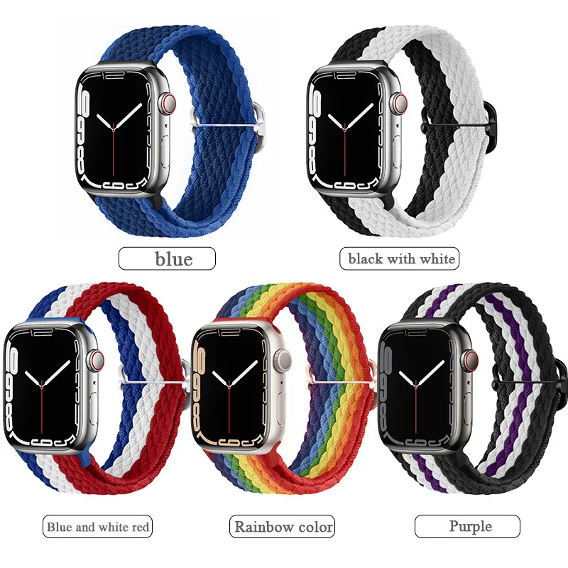 Nylon Strap For Apple Watch 8 7 Band 45mm 41mm Adjustable Woven Wristband 44mm 40mm 42mm Smartwatch Band for Iwatch 6 5 3 2 SE