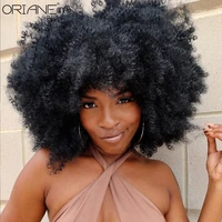 oraine synthetic black short kinky curly hair with bangs african cosplay wigs for black women high temperature fiber