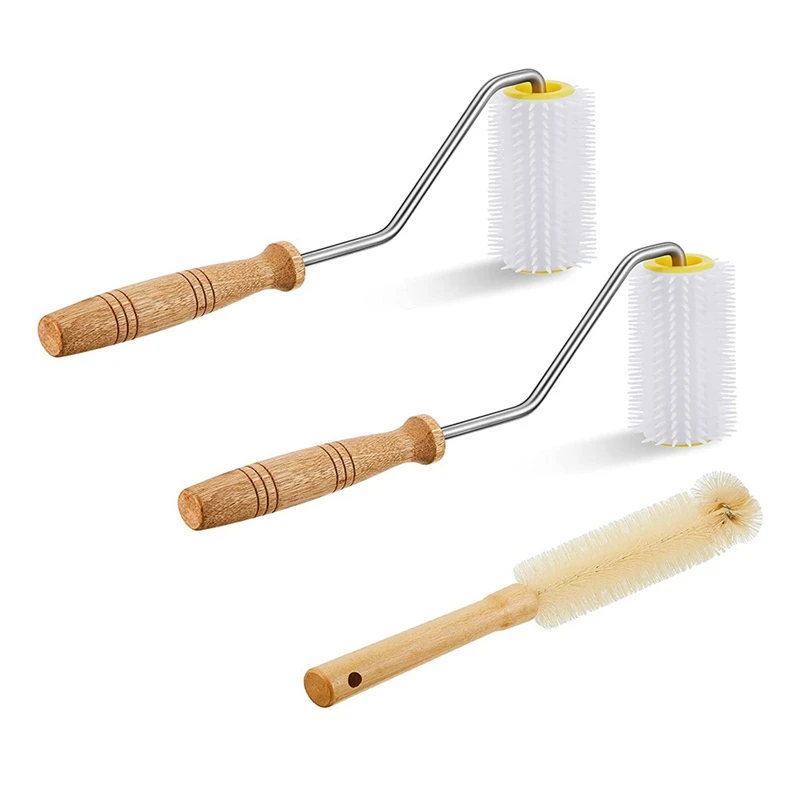 

3 Piece Honey Extractor Uncapping Needle Roller Beekeeping With Cleaning Bee Brush For Honey Extracting Beekeeping Tool