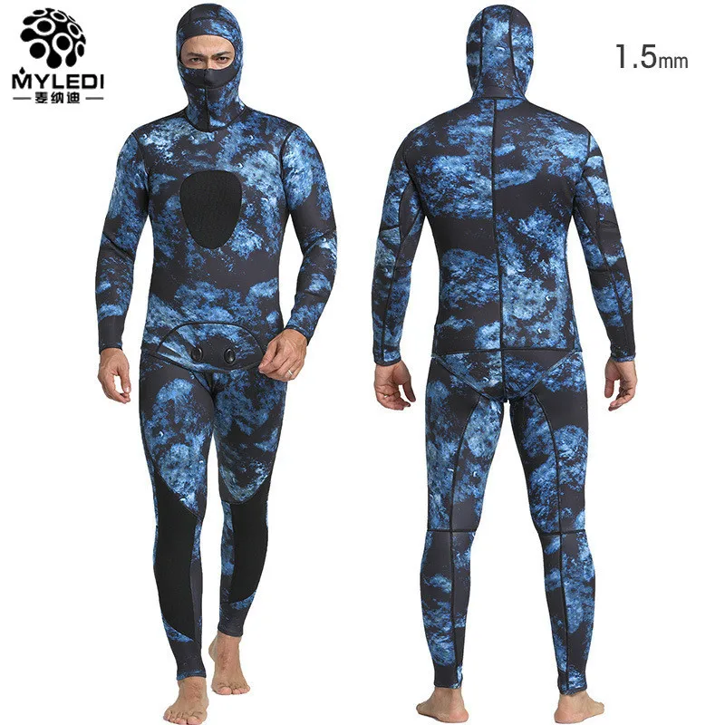 Mens 1.5mm Neoprene Wetsuit Spearfishing Hunting Suit Two Piece Set Freediving Surf Camouflage