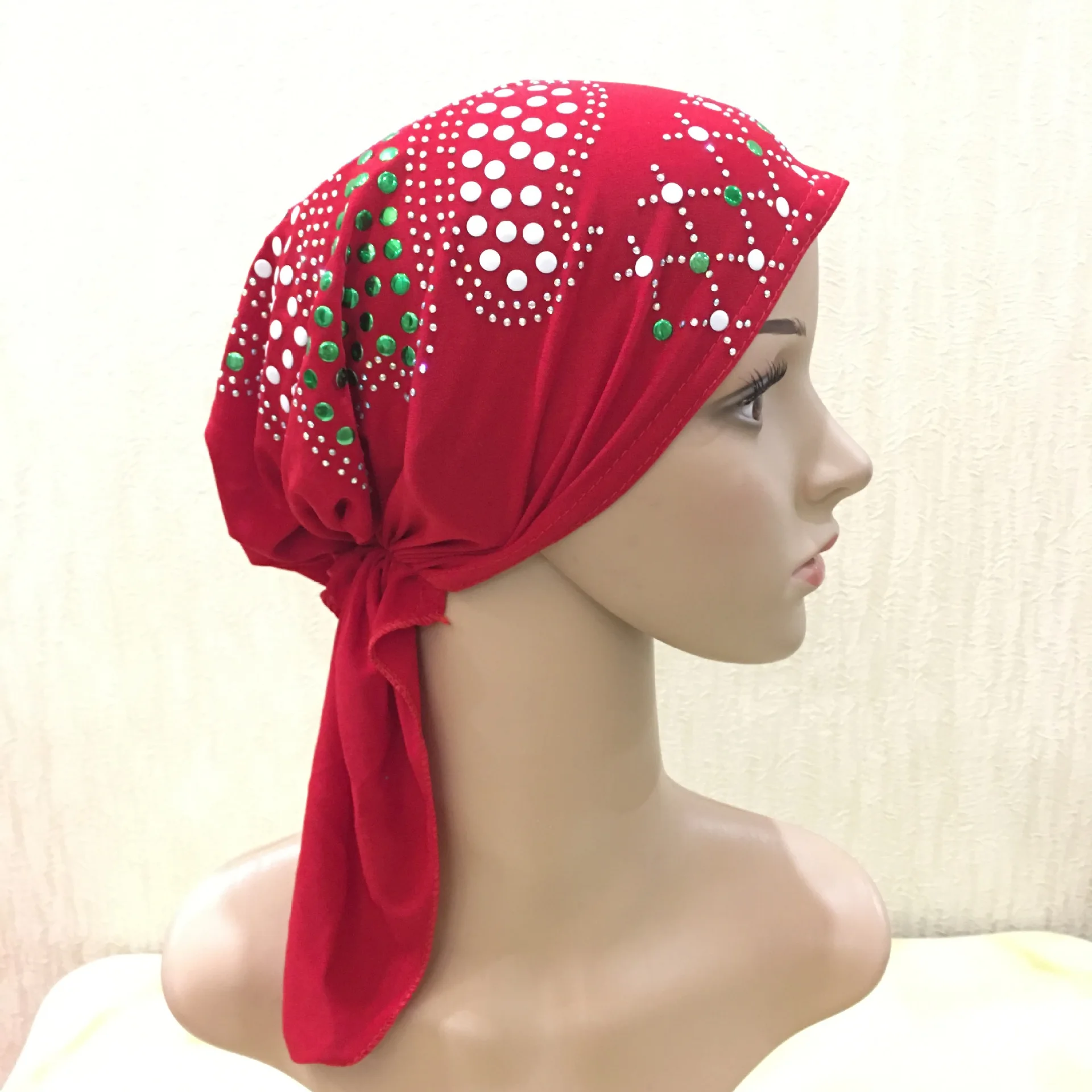 

H089 African Popular Women Hijab Hot Color Diamond Cap with Ears Baotou Headscarf Arab Hat In Stock Wholesale Women Turban Cap