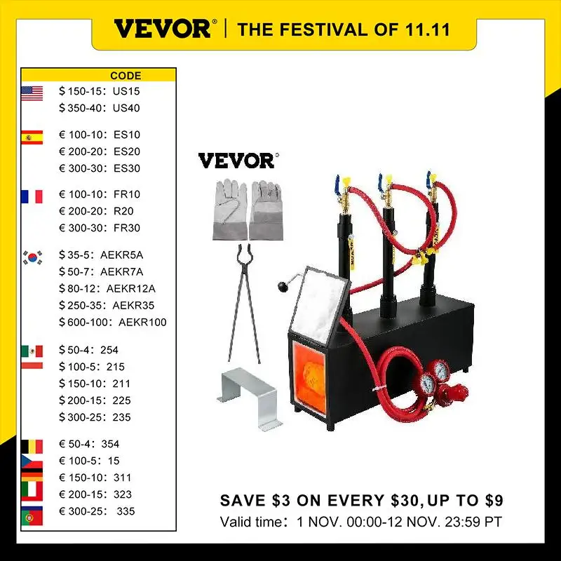 

VEVOR Gas Propane Forge 3 Burners Furnace Burner Knife Making Blacksmith Farrier Large Capacity for Blacksmithing Knife Making