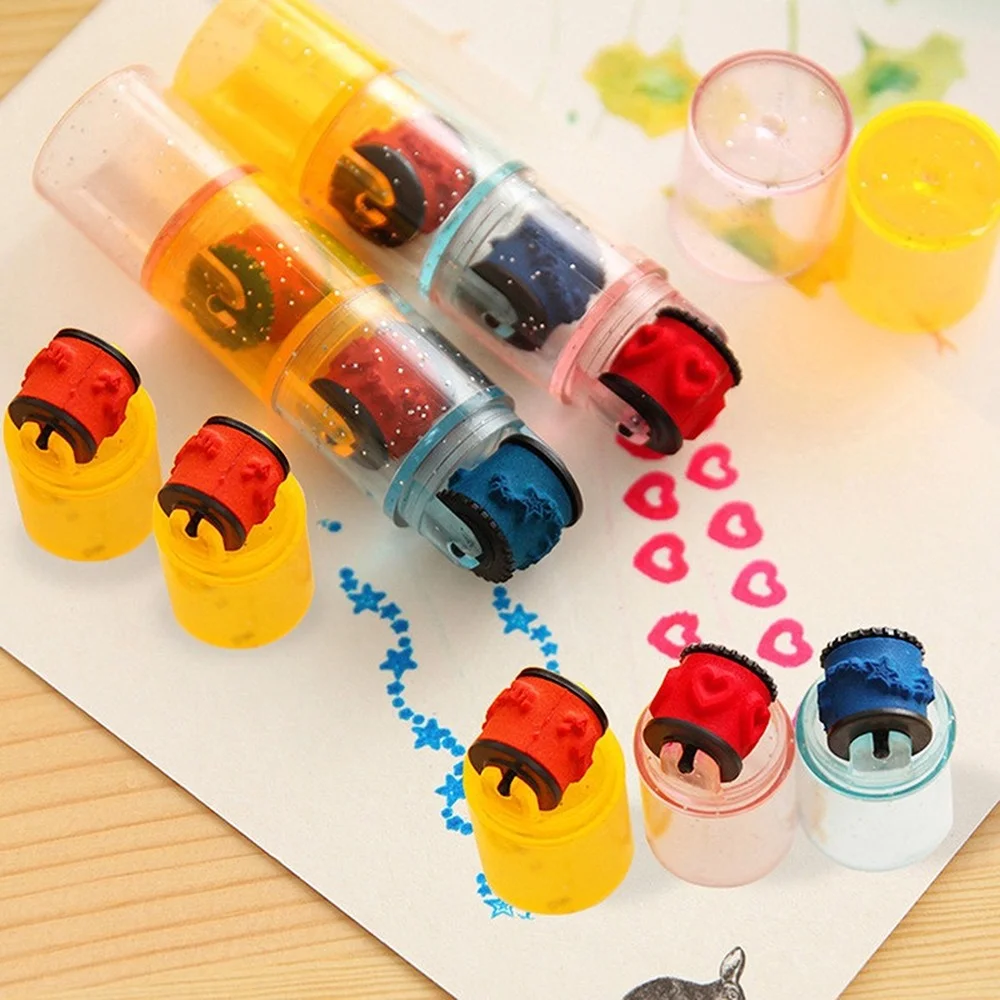 

3/6 Pcs Mini Ink Stamp Roller Diary Seal Kids DIY Art Toys Drawing Toys Montessori Learning Educational Toys for Children Gifts