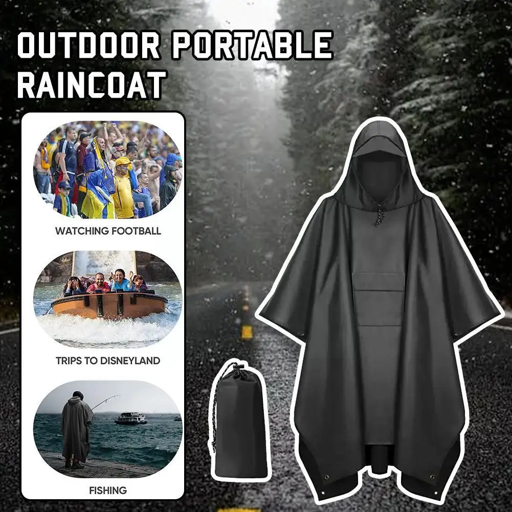 

Outdoor Hooded Rain Po Ncho For Adult With Pocket, Waterproof Lightweight Unisex Raincoat 3 In 1 Multifunctional Rai V4u7