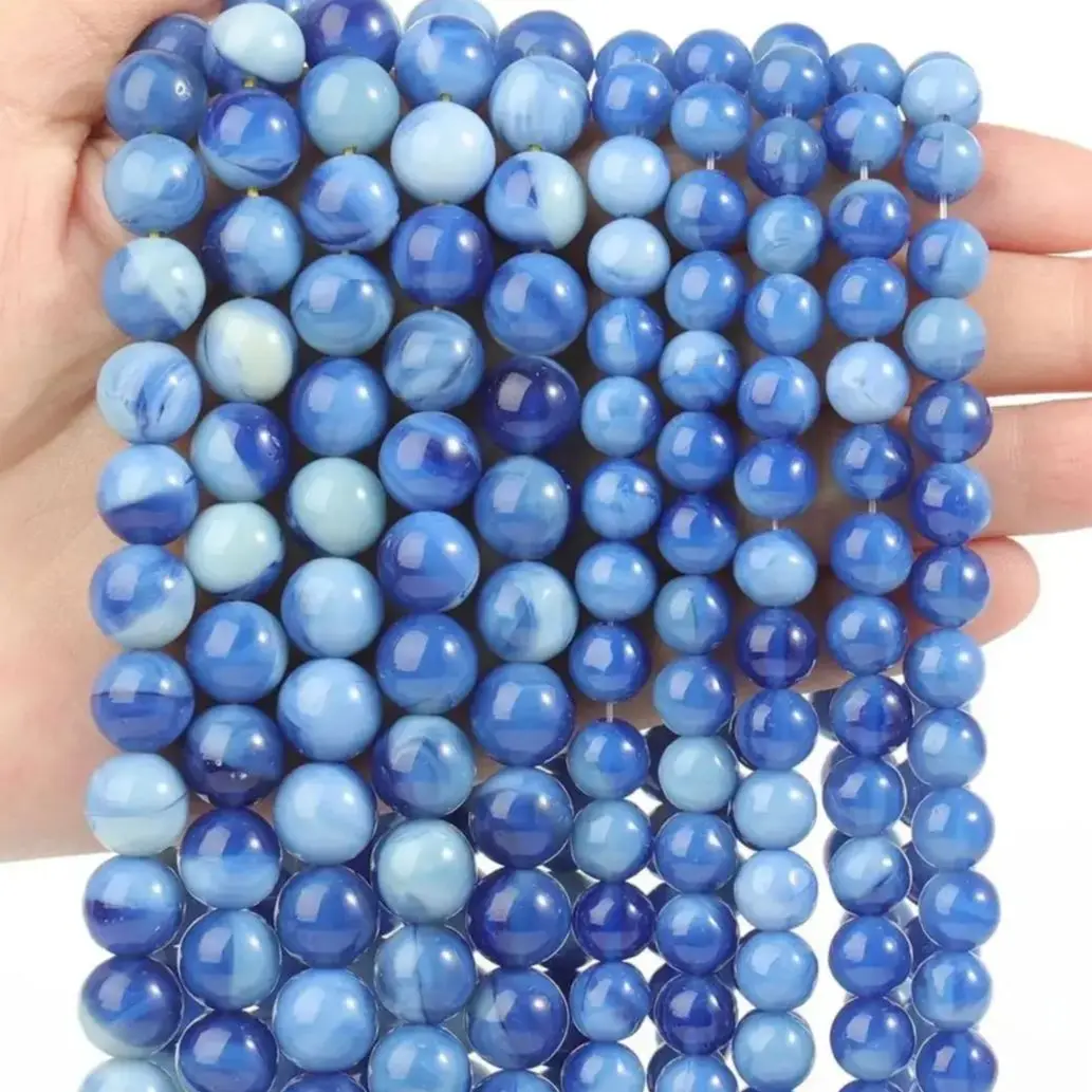 

Бусины россыпью для изготовления ювелирных изделий, имитация голубого натурального агата, драгоценного камня, стеклянного бриллианта ручной работы, 8/10 мм