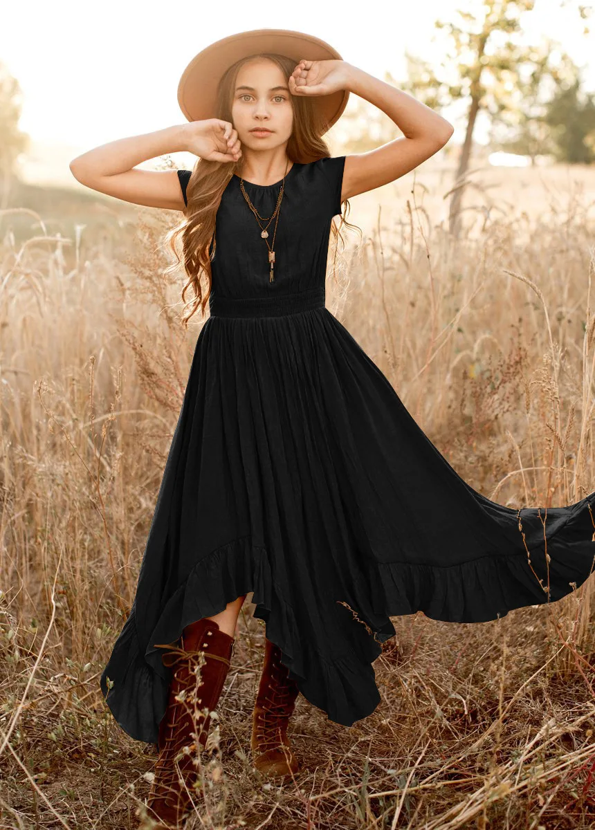 

Europe and the United States falbala irregular bind short-sleeved dress street fashion children summer dress