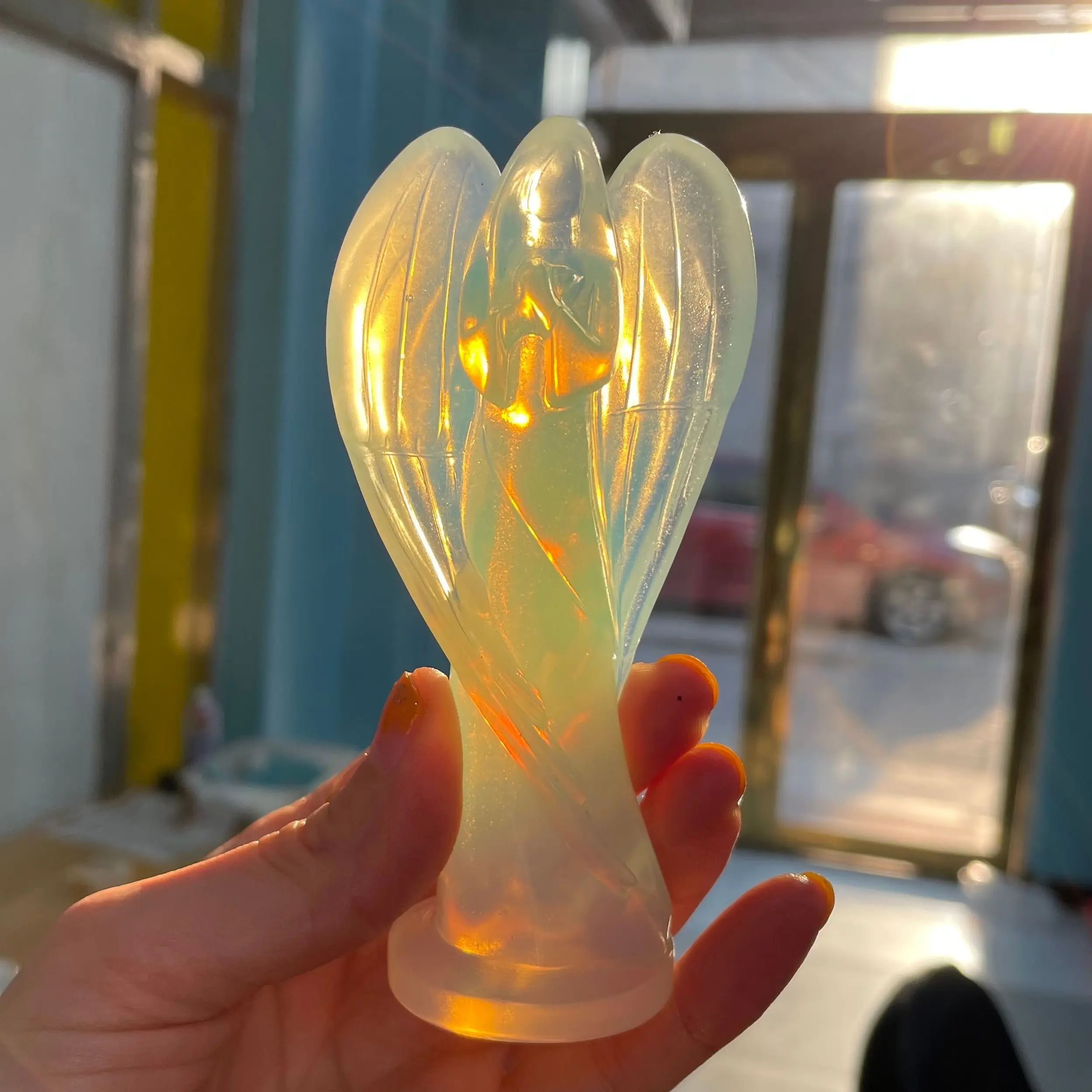 

Natural Albumin stone Angel Statue Stone Carving Natural opal Crystal Reiki Healing Figurine Home Decoration Trinket Craft Gift