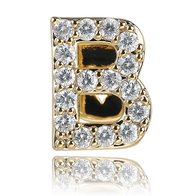

TON ZIR Hip Hop 26 English Alphabet Teeth Grillz Ice Out Luxury Jewelry Man Woman CZ plating Gold