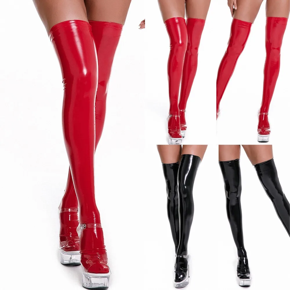 

Womens PVC Leather Legging Stockings Wet Look Clubwear Thigh High Socks Costumes Oil Glossy Stockings Skinny Socks Solid Color