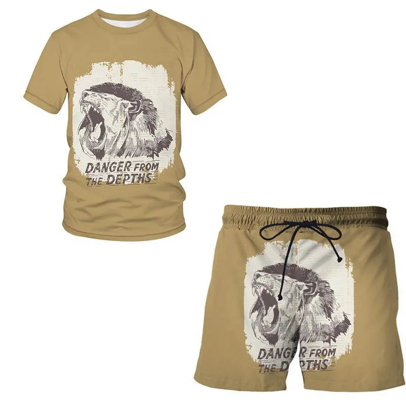 

Summer Men's Casual Home Suit 2 Piece Oversized Clothes 3D Printing Light Color Fashion Personality Pattern T-Shirt Men's SET