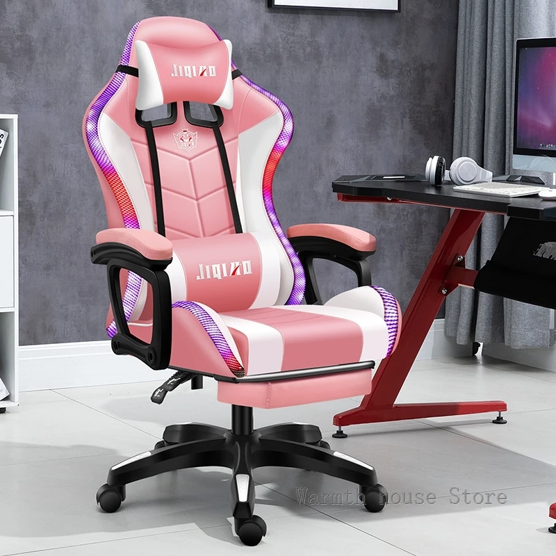 Pink chair gaming chair,office chair,computer chair,sillas ergonomic chair home live gamer chair,RGB LED light massage chair