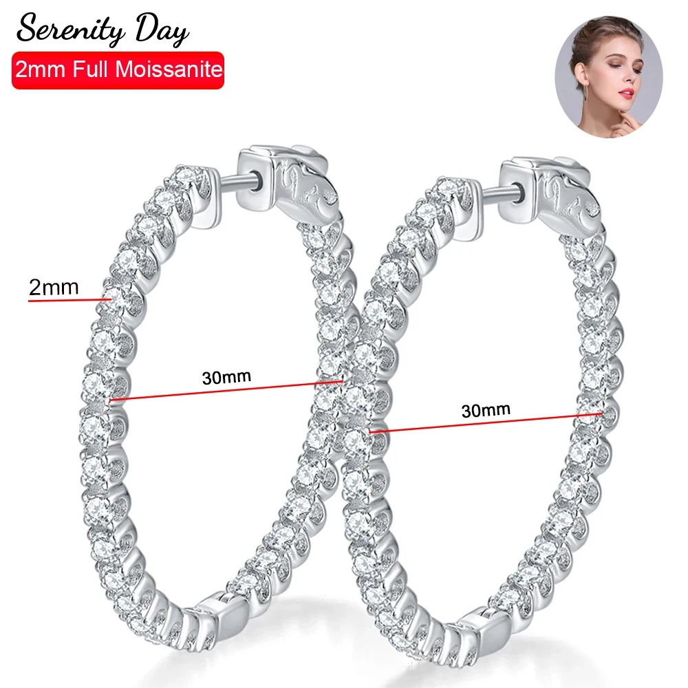 

Serenity Day Newest D Color 2mm Full Moissanite Hoop Earrings S925 Sterling Silver Stud Ear Plate Pt950 Jewelry For Women Gift