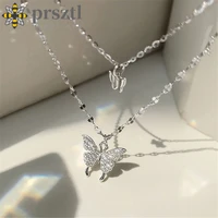 prsztl colour shiny butterfly necklace for women exquisite double layer pendant clavicle chain necklace wedding party jewelry