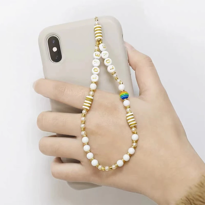 Boho Color Pearl Heart Key Chain Ladies Fashion Cute Romantic Vintage Keychain Charm Korea 90s Aesthetic Bag Phone Chain Gift