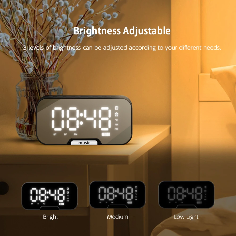 music alarm clocks mirror fm radio led digital clock 2 alarm snooze 24h electronic watch dimming table phone stand usb clocks free global shipping