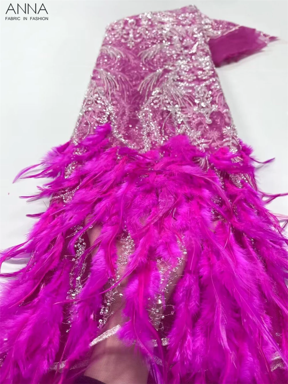 

Французская Тюлевая кружевная ткань с блестками 2023, Высококачественная африканская 3D вышивка, сетчатая кружевная ткань с пушистыми перьями для стандартного платья