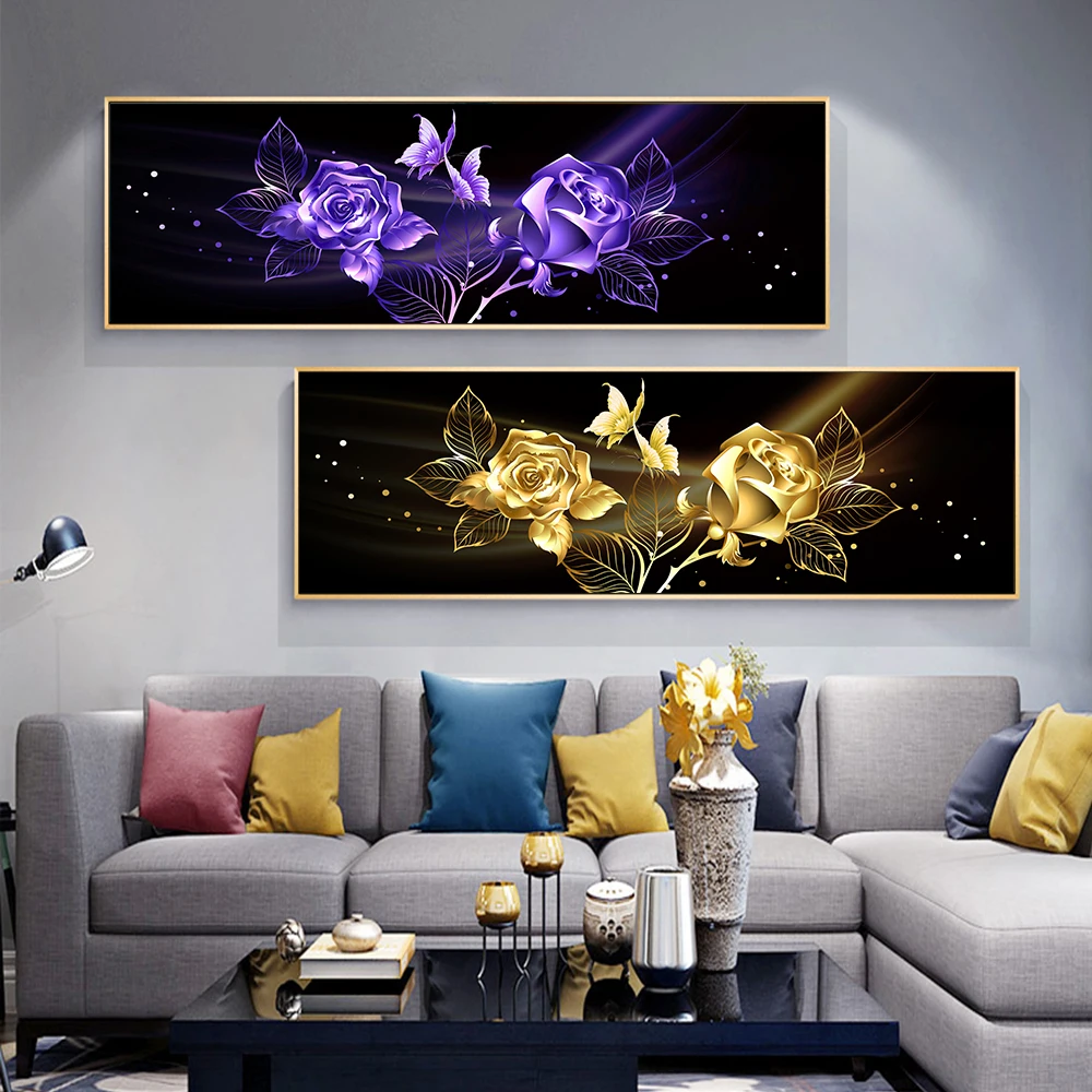 

Black Golden Rose Flower Butterfly Abstract Poster Nordic Art Plant Canvas Painting Modern Wall Picture for Living Room Decor