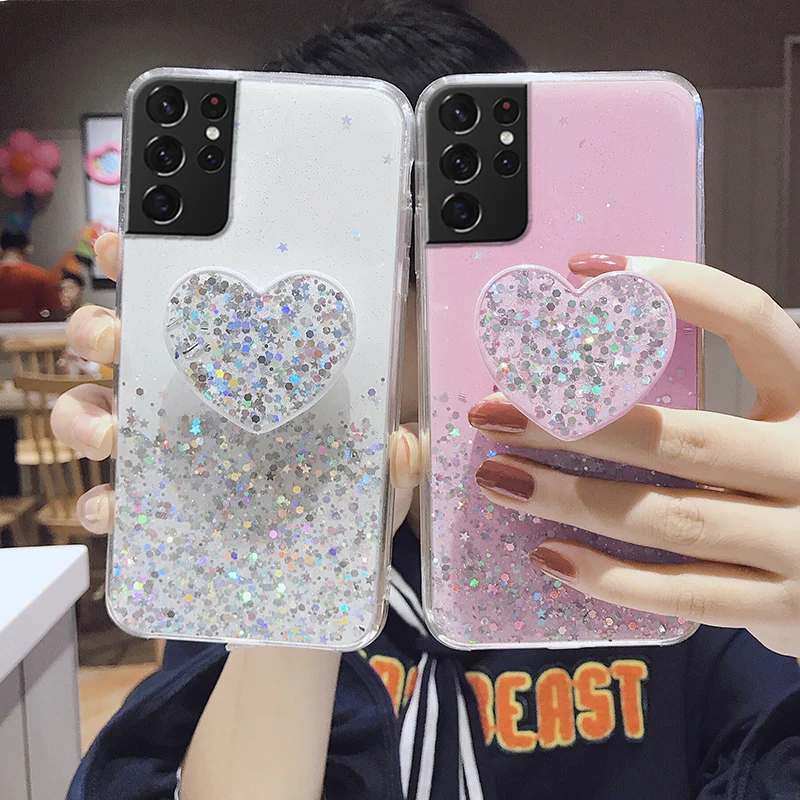 

Love Heart Glitter Case For Samsung Galaxy S23 Ultra Cases S22 S21 Ultra S20 FE S10 Plus S8 S9 S10e Soft Silicon Cover Fundas