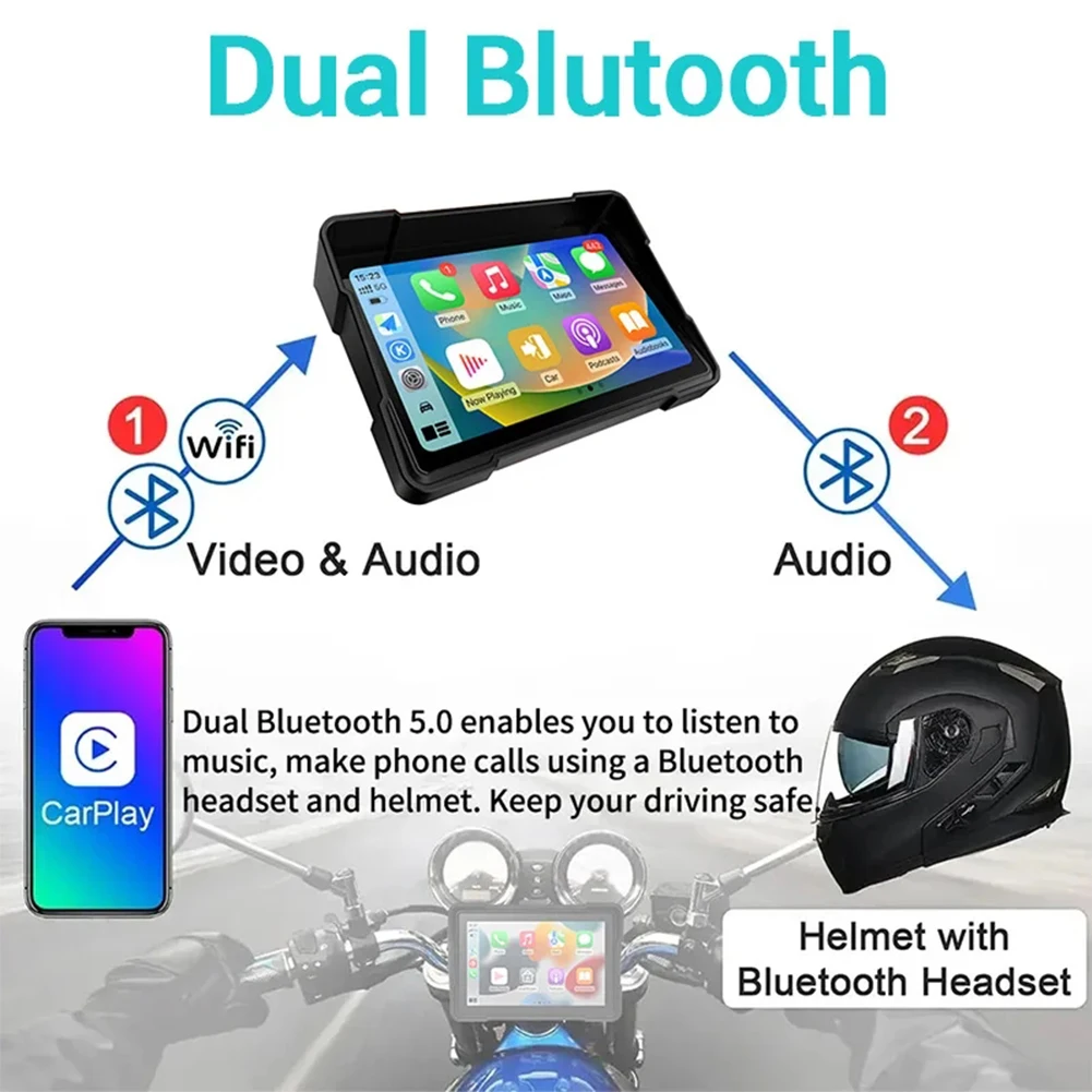Новый беспроводной мотоциклетный CarPlay ЖК-дисплей сенсорный экран Apple Android Авто Moto