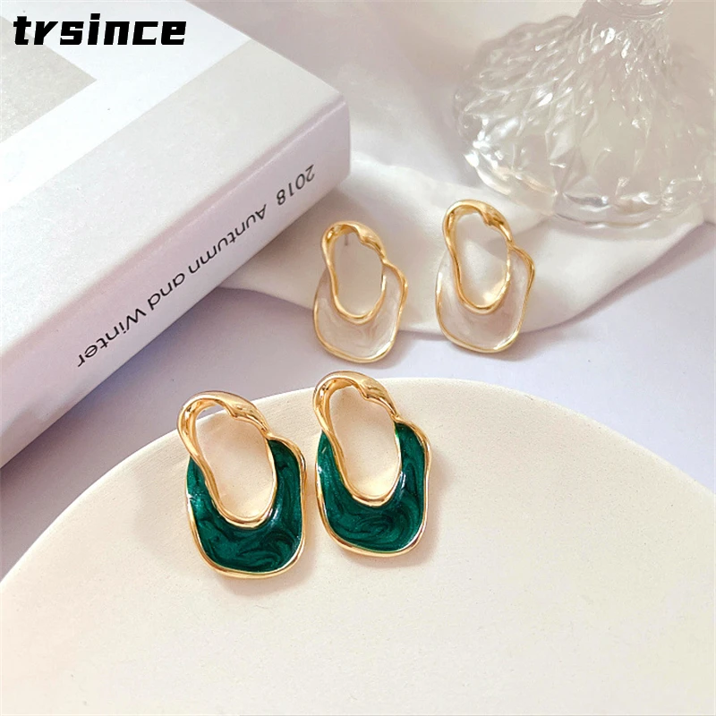 

Women Retro Simple Personality Irregular Drop Glaze Enamel 925 Silver Needle Stud Earrings New Female Fashion Luxury Jewelry