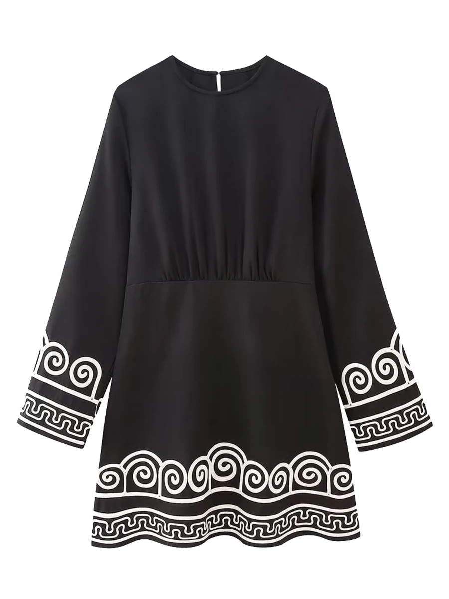 

Мини-платье женское с круглым вырезом и длинным рукавом