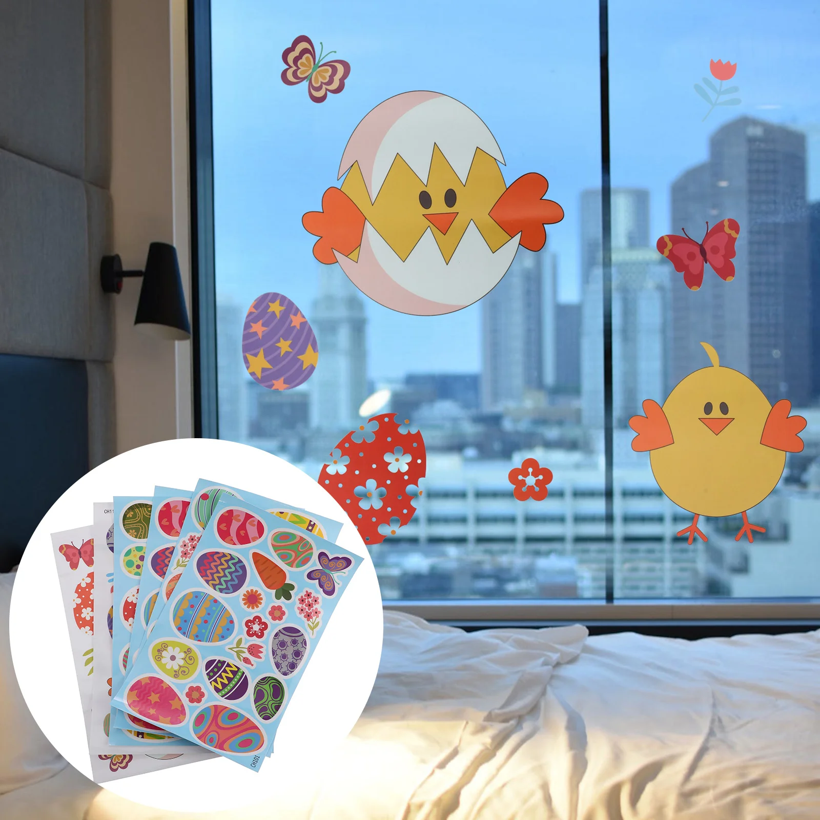 

Easter Stickers Window Static Egg Decal Clings Cabinet Sticker Cling Wall Eggs Rabbit Spring Decals Mirror Theme Decoration
