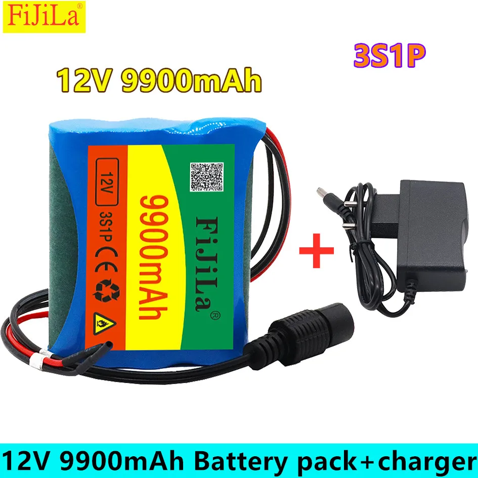 

100% neue 12 V 9900 mAh 3S1P Batterie Au Lithium-18650 Batterie Au Lithium-Pack Schutz Conseil Wiederaufladbare 1A Chargeur