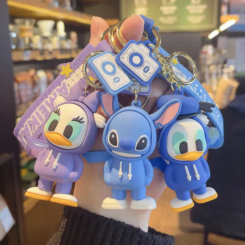 

Disney Anime Stitch Keychain Kawaii Mickey Donald Daisy Duck Minnie Keyring Cartoon Pooh Bear Bag Pendant Car Cute Doll Toy Gift