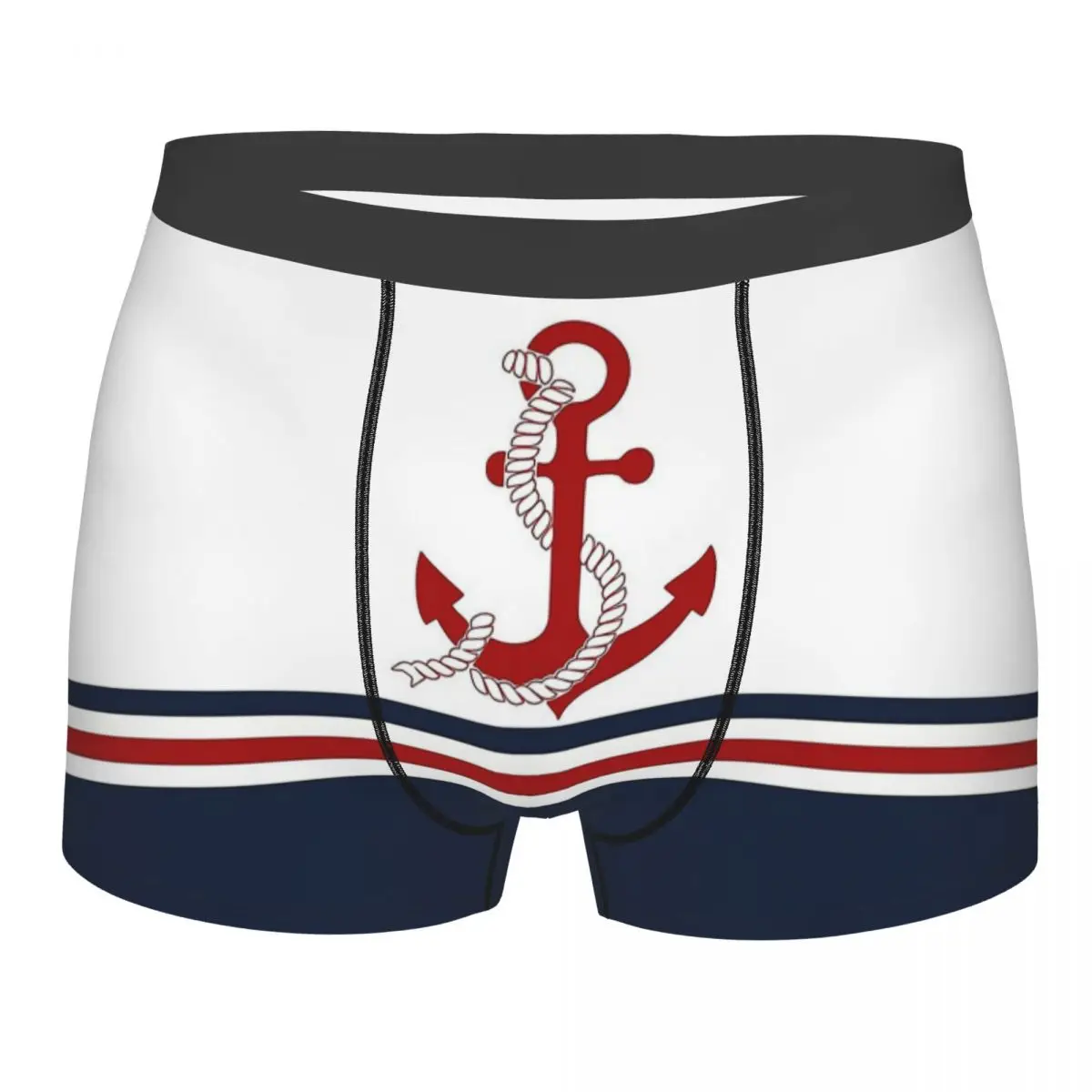 

Nautical Navy Blue And White Stripes With A Red Anchor Underpants Homme Panties Shorts Boxer Briefs Men's Underwear Comfortable