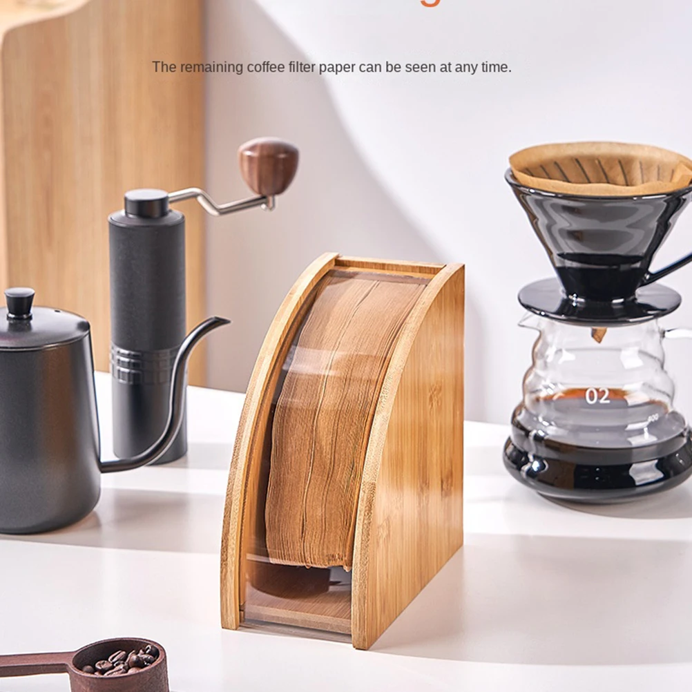 

Wooden dust-proof Hand Brewed Coffee Filter Paper Organizer Fan Shaped Holder Cafe Accessoires Kitchen Accessories