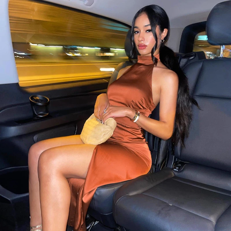 

Женская одежда, лето 2022, накидка на купальник, новое асимметричное облегающее платье с открытой спиной и лямкой на шее, женское однотонное п...