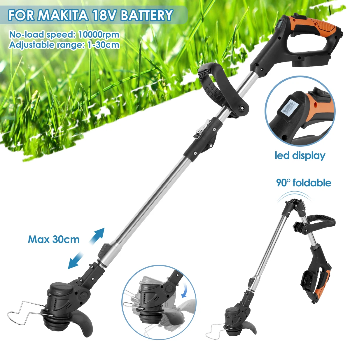 

Electric Grass Trimmer Cordless Handheld Lawn Mower Auto Release String Cutter Pruning Garden Tool Adjustable Height Weed Wacker