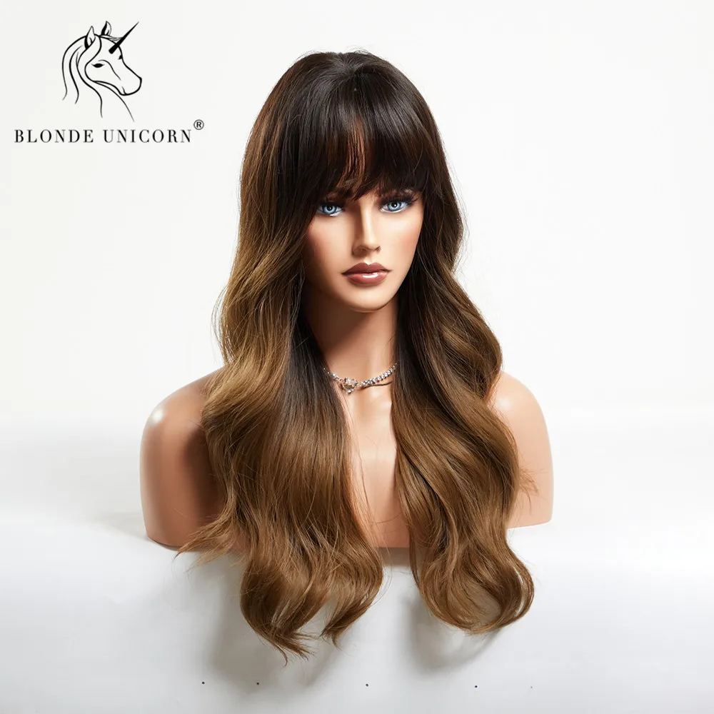 Синтетический парик блонд Единорог Омбре коричневые длинные волнистые парики с