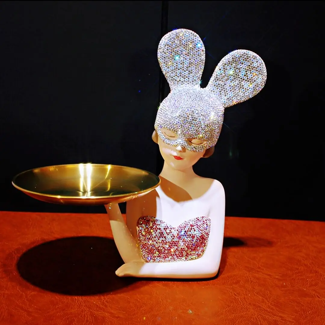 

30cm Luxury Vintage Crystal Bunny Tray Stores Tabletop Ornaments Home Decor Handmade Ornaments