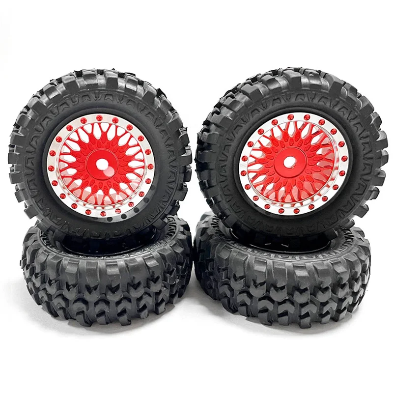 

4PCS 1.0 Tires and Metal Beadlock Wheel Rims Set for 1/24 RC Crawler Car Axial SCX24 FMS FCX24 Enduro24 Parts, Red