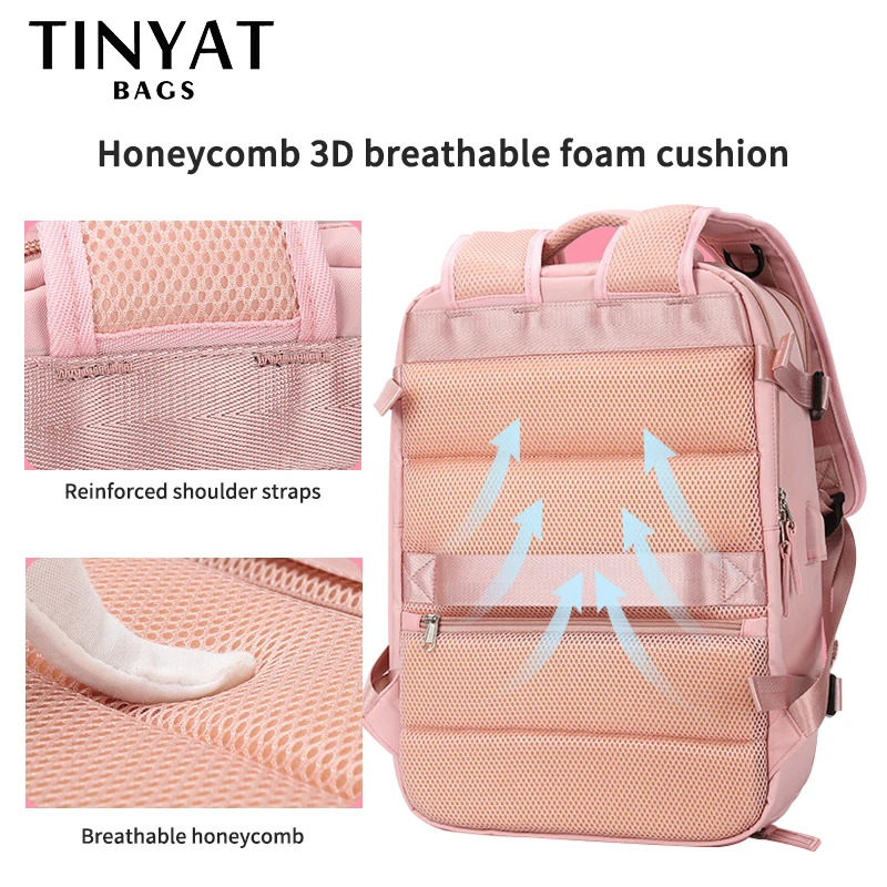 TINYAT Travel Backpack For Women Large Capacity Laptop Backpacks Waterproof Sports Yoga Luggage Bag Multifunction Ladies Bags