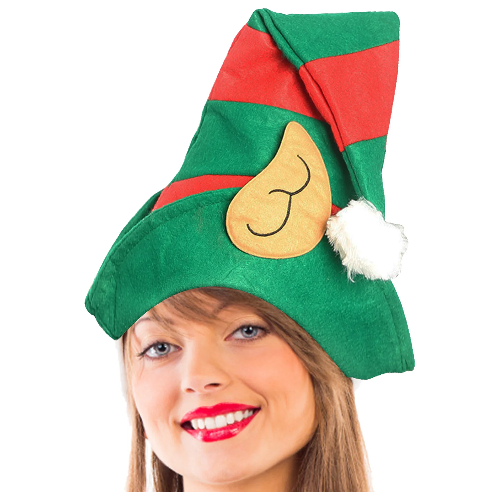 

Christmas Hat with Elf Ears Red Green Striped Christmas Hat Red and Green Christmas Holiday Party Hat Costume Favors Gifts
